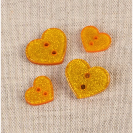 Bouton - Cœur pailleté doré 13 mm