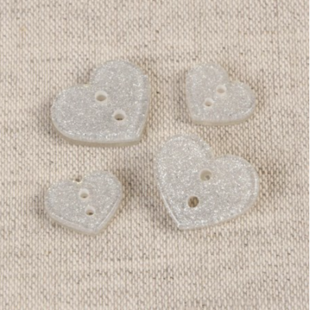 Bouton - Coeur scintillant blanc 13 mm