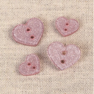 Bouton - Cœur pailleté vieux rose 13 mm