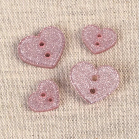 Bouton - Cœur pailleté vieux rose 13 mm