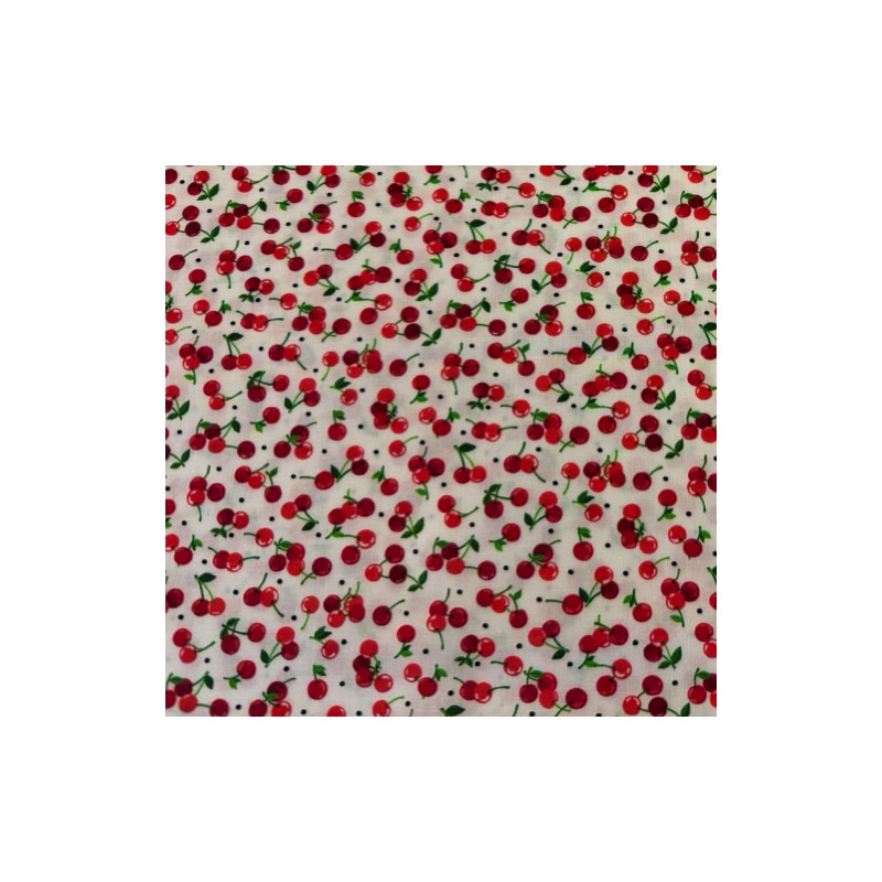 coton tissé - Mini Cerises blanc cassé