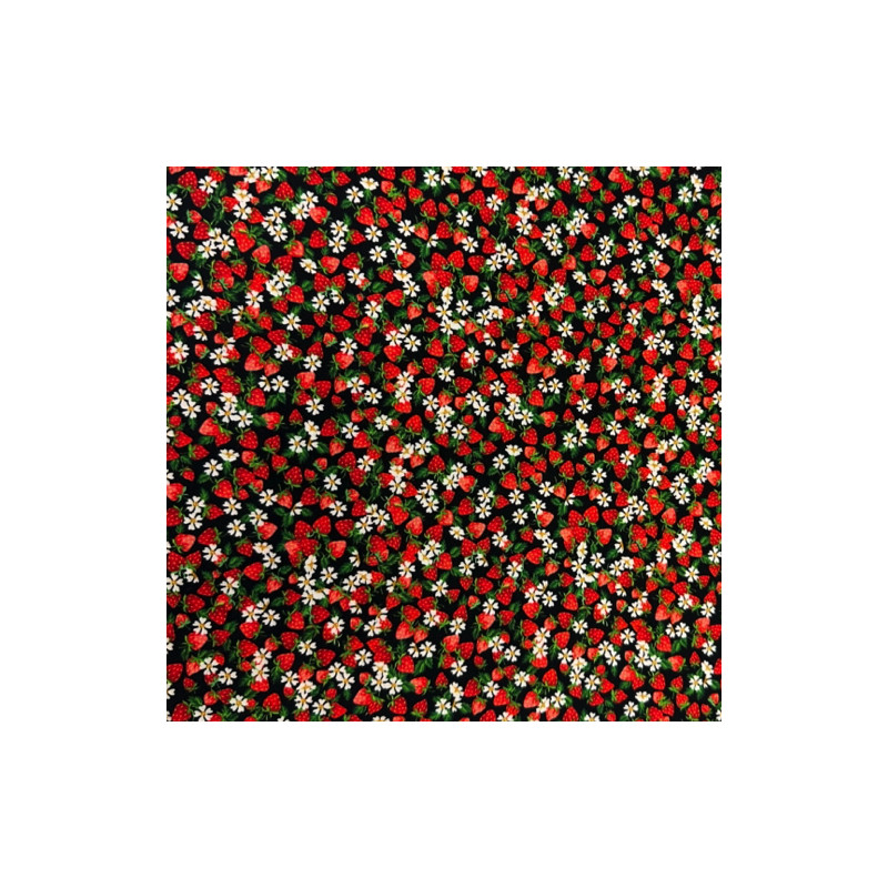 Cotton - Mini Strawberries Black