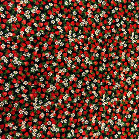 Baumwolle - Mini-Erdbeeren schwarz