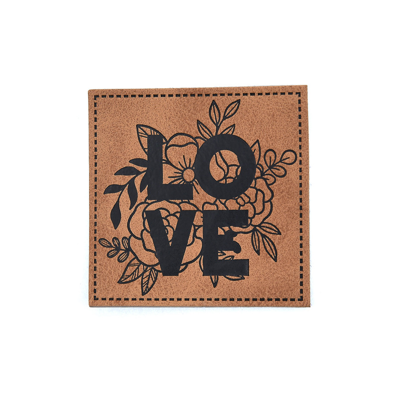 XXL Kunstlederlabel - Flowerlove braun