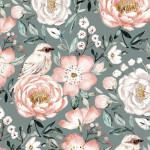 Tissu de fonction - Maillot de bain Rose and Peony menthe fumée