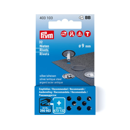 Rivets Prym 9 mm - 32 pièces nickel antique (403103)