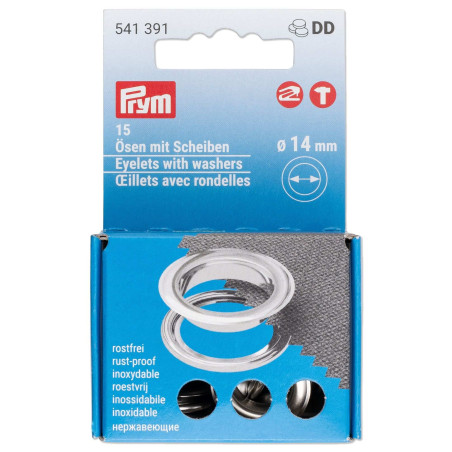 Prym eyelets and washers 14mm silver (541391)