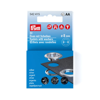 Prym eyelets and washers 8mm silver refill (542415)