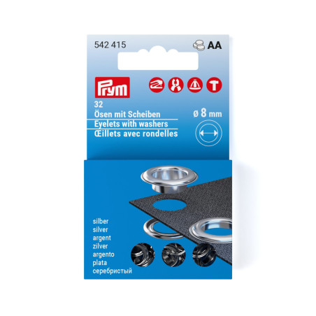 Prym eyelets and washers 8mm silver refill (542415)