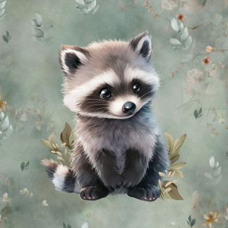 French Terry - Feuilles de printemps Raccoon menthe fumée 40 x 50 cm