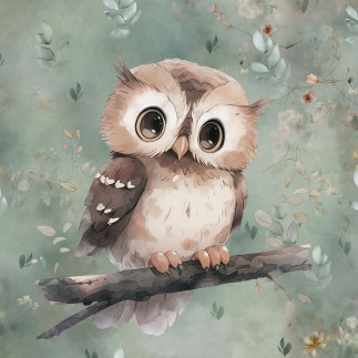 rench Terry - Feuilles de printemps Owl menthe fumée 40 x 50 cm
