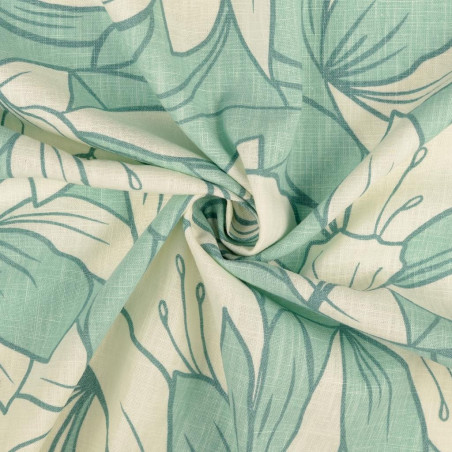 Mélange lin lavé - fleurs menthe