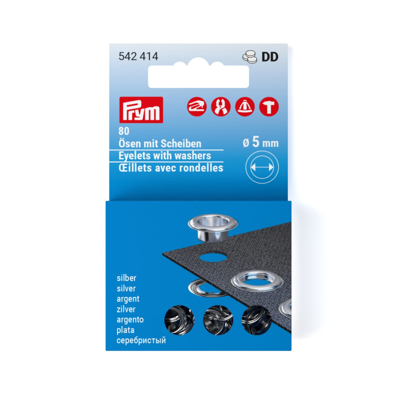 Oeillets et rondelles Prym 5 mm argent