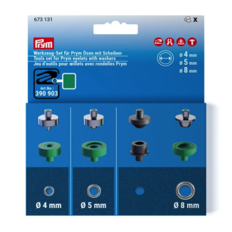 Prym Tool kit Eyelets and discs 4mm, 5mm & 8mm (673131)