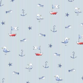 coton tissé - Rayures Maritimes Mouette bleu clair