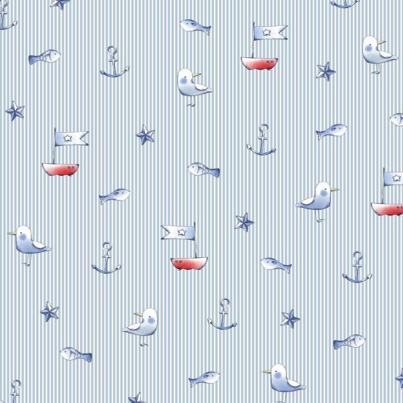 Cotton - Maritime Seagull Stripes light blue