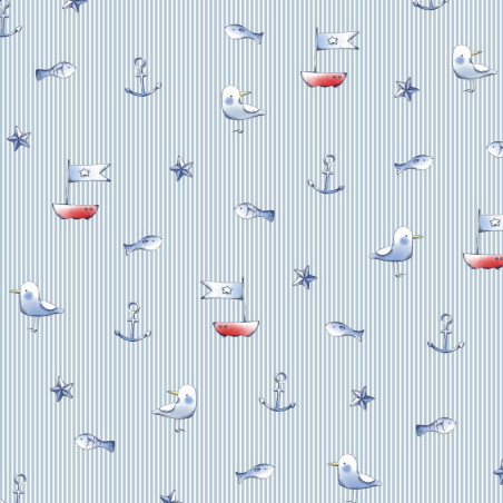 Cotton - Maritim seagull stripes light blue