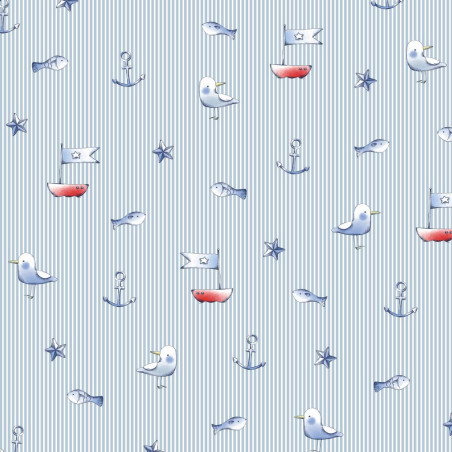 Cotton - Maritime Seagull Stripes light blue