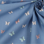 coton tissé bio - Papillons bleu denim
