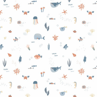 coton tissé - Ocean Life blanc