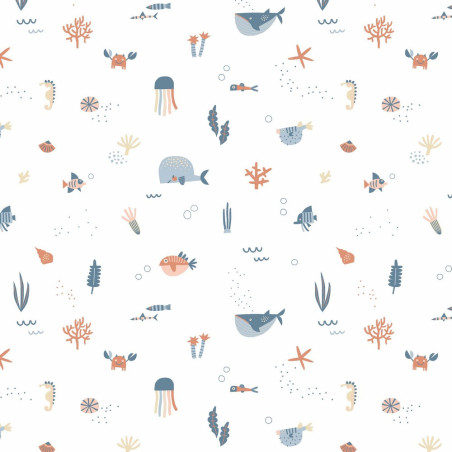 coton tissé - Ocean Life blanc