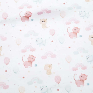 Jersey - Kittens Rainbow & Balloons offwhite