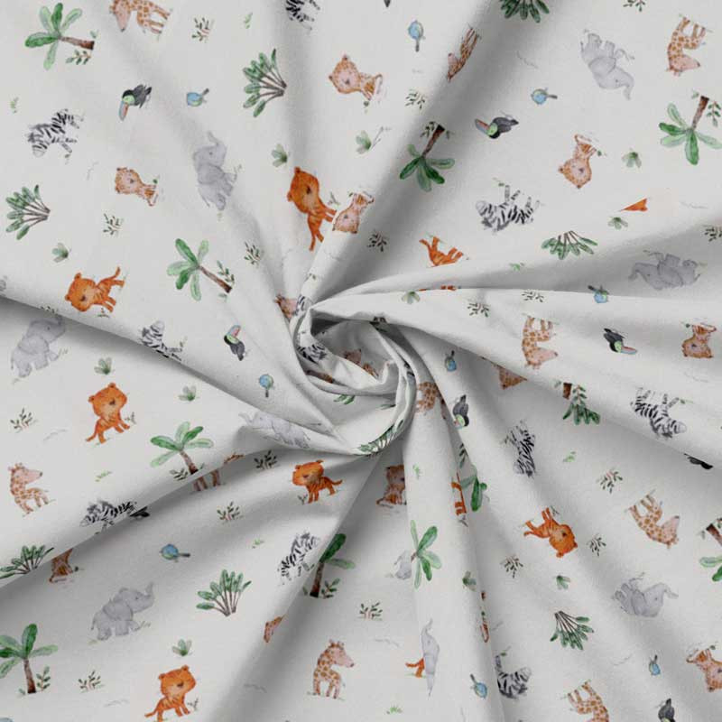 Organic Jersey - Safari animals ecru