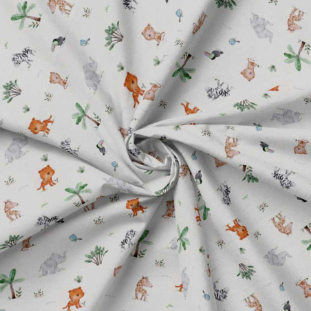 Organic Jersey - Safari animals ecru