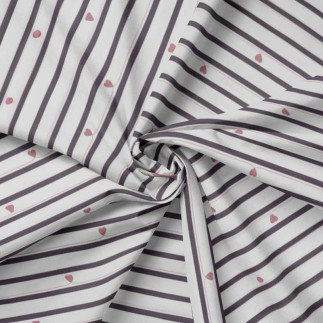 Jersey Knit - Stripes & Hearts mauve on white