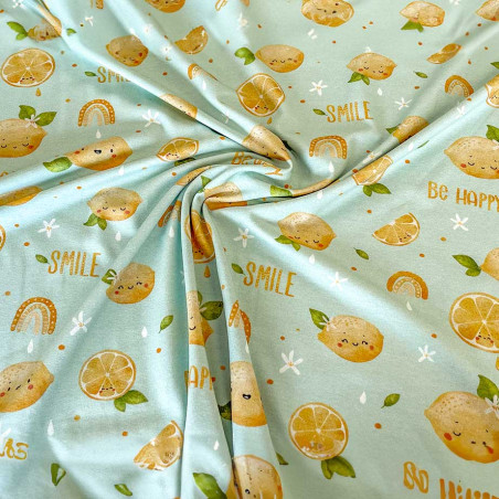 Organic Jersey Knit - Be happy lemon mint