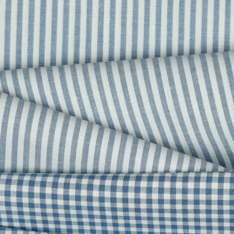 coton tissé - Rayures fil teint 3 mm bleu