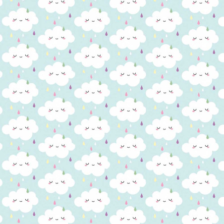 Oilcloth PVC - Clouds mint