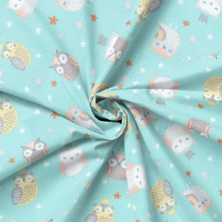 Tissu enduit de PVC - Hiboux turquoise