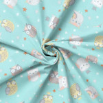 tissu enduite PVC - Hiboux aqua
