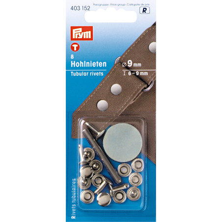 Rivets creux Prym 6-9 mm argent