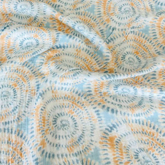 Musselin - Batik Spiral hellblau