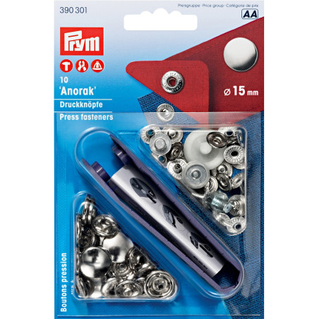 Bouton pression Prym Anorak 15 mm argent (301)