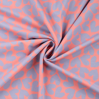Jersey technique - Maillot de bain cœurs lilas sur corail