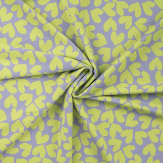 Jersey technique - Maillot de bain cœurs jaune fluo sur lilas