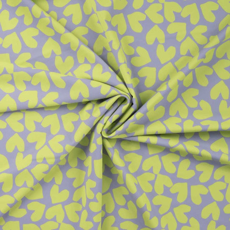 Jersey technique - Maillot de bain cœurs jaune fluo sur lilas