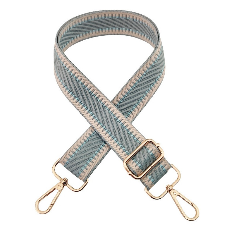 Fertiger Taschengurt - Chevron rauchblau / beige