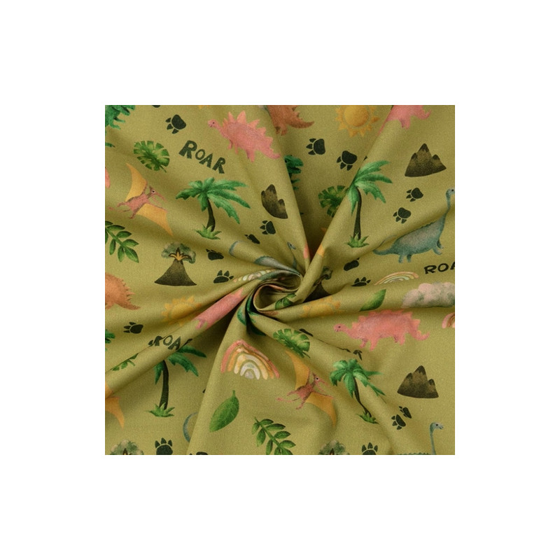 Cotton - Dino World olive
