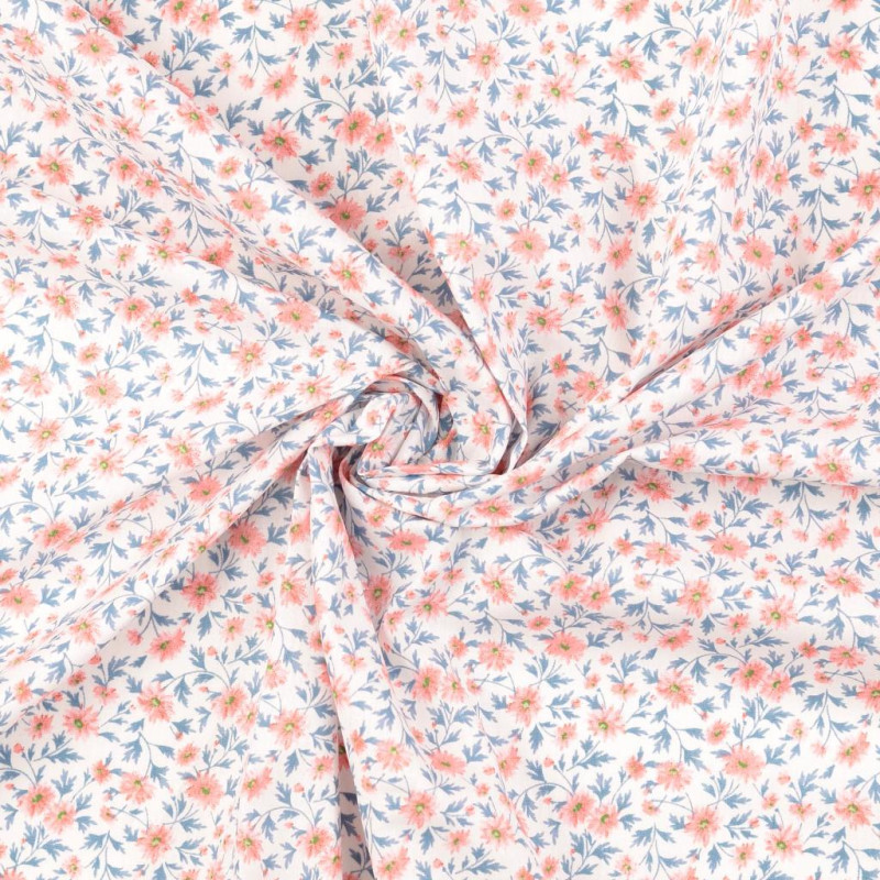 coton tissé - fleurs éparses blanches