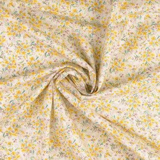coton tissé - Mini fleurs jaunes sur fond naturel