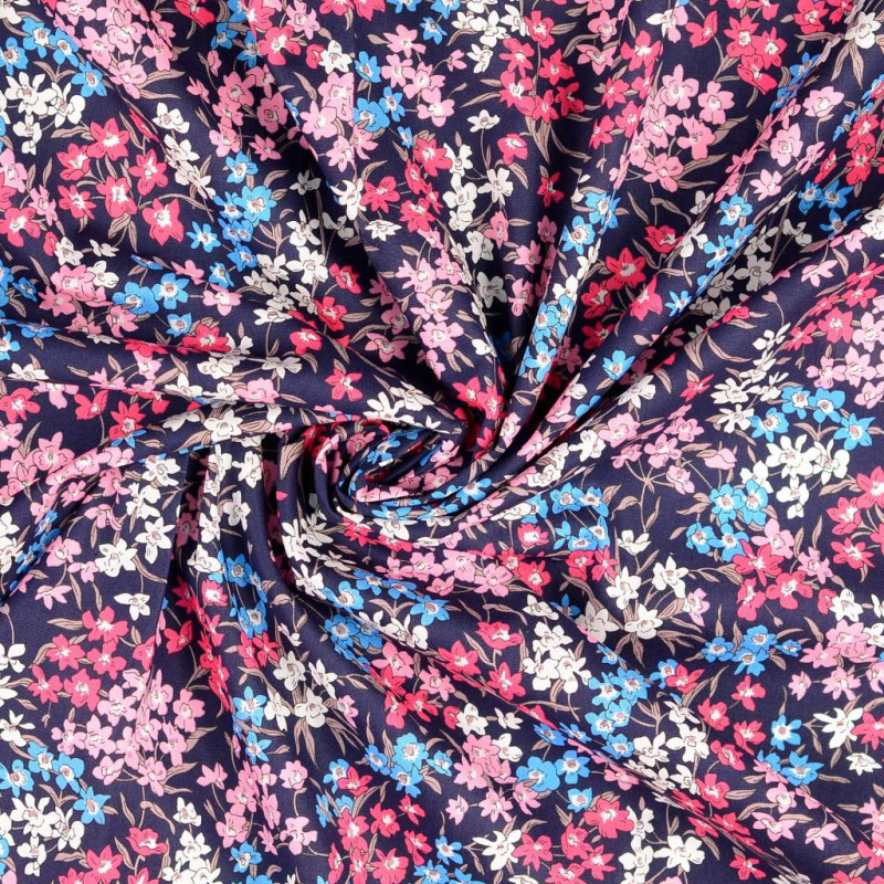 coton tissé - Champ de fleurs marine