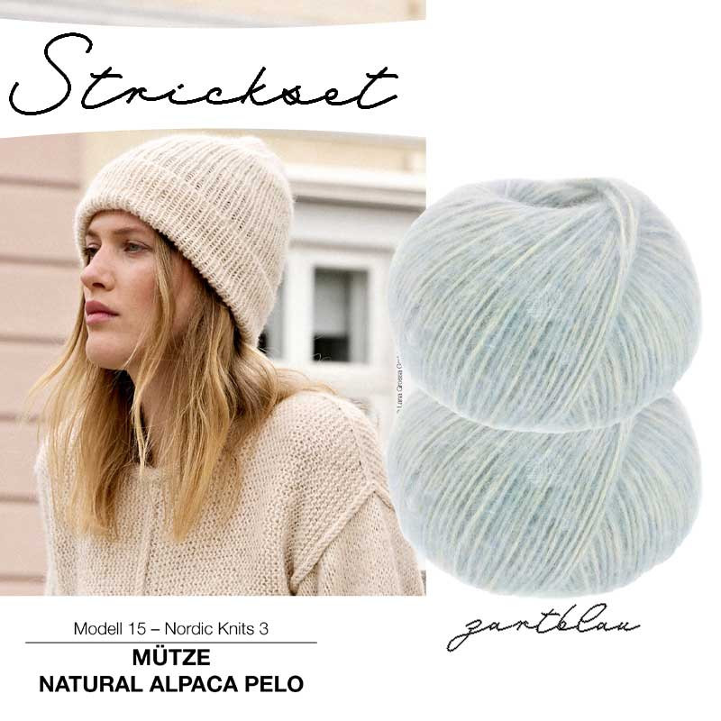 Strickset - Mütze Alpaca Pelo - zartblau