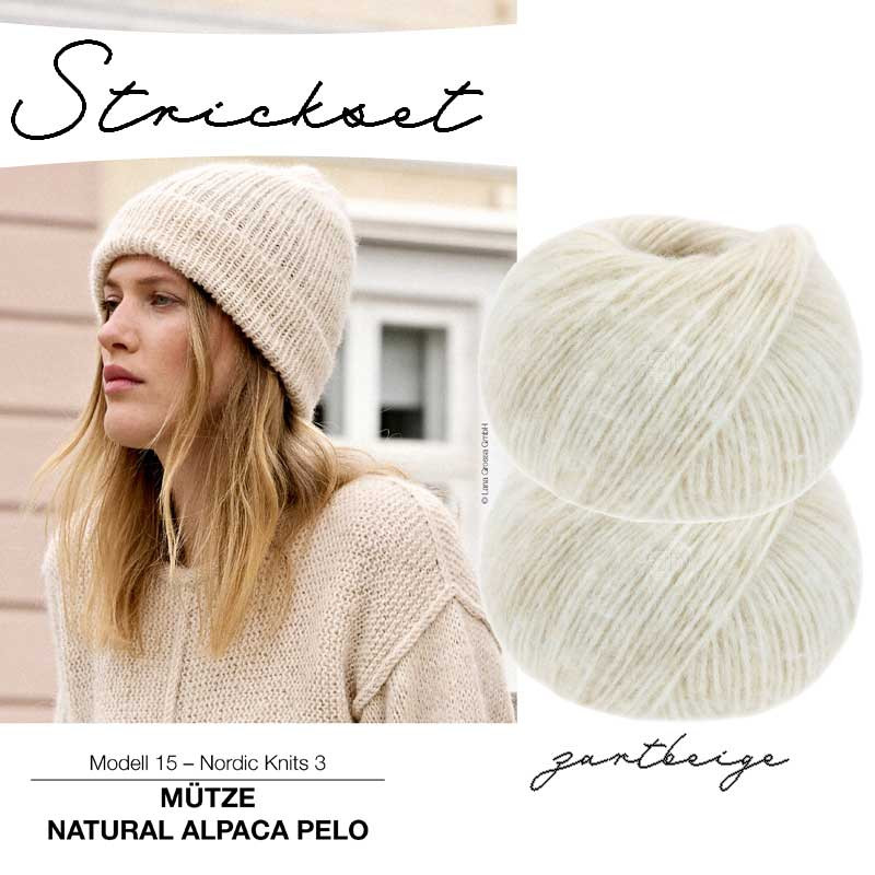 Strickset - Mütze Alpaca Pelo - zartbeige