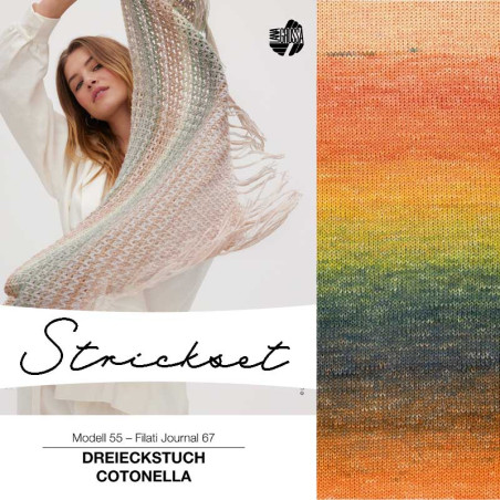 Knitting kit - triangular scarf Cotonella - apricot