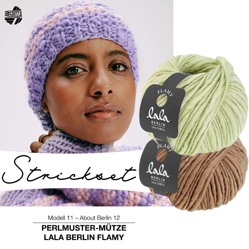 Strickset - Mütze Flamy - nougat / hellgrün