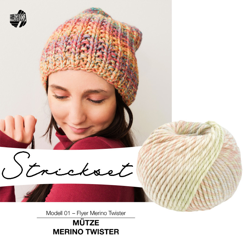 Strickset - Mütze Twister - zartgelb